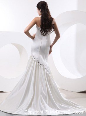 White Mermaid Taffeta Celebrity Dresses With Beading and Brush Train