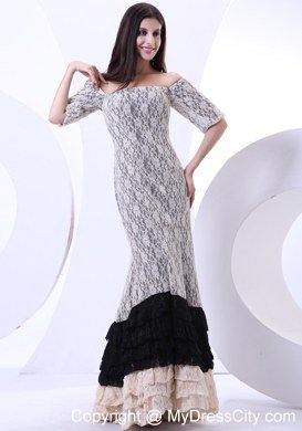 Colorful Off The Shoulder Lace Celebrity Dresses Floor-length Short Sleeves