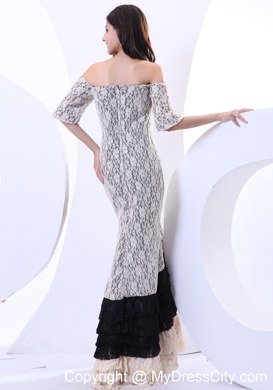 Colorful Off The Shoulder Lace Celebrity Dresses Floor-length Short Sleeves