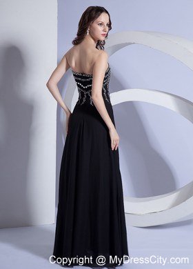 Beading Sweetheart High Slit Black Chiffon Celebrity Dresses Floor-length