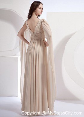 Champagne Empire V-neck Chiffon Celebrity Dresses with Watteau