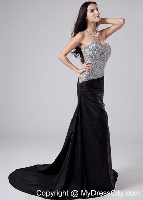 Beading Sweetheart Strapless Column Celebrity Dresses Court Train Black