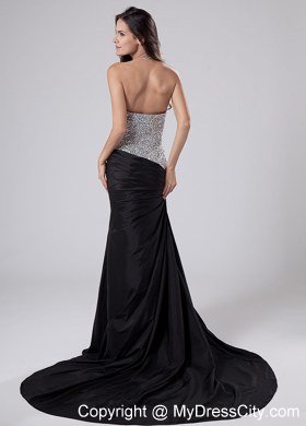 Beading Sweetheart Strapless Column Celebrity Dresses Court Train Black