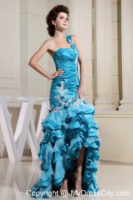 High-low Mermaid Celebrity Dresses With Appliques and Ruffled Layers