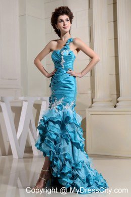 High-low Mermaid Celebrity Dresses With Appliques and Ruffled Layers