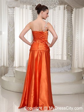 High Slit One Shoulder Celebrity Dresses Appliques With Beading