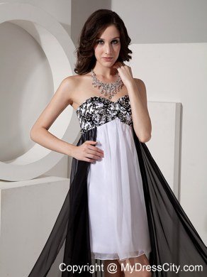 Black and White Detachable High-Low Appliques Bridesmaid Dress