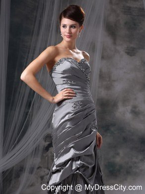 Latest Gray Column Beading Sweetheart Floor-length Taffeta Celebrity Dress