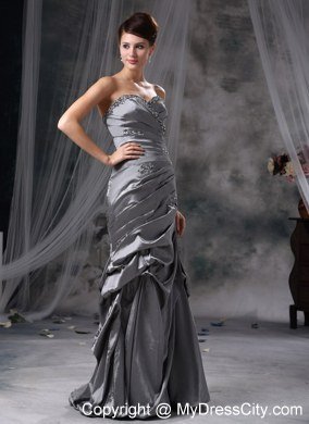 Latest Gray Column Beading Sweetheart Floor-length Taffeta Celebrity Dress