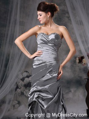 Latest Gray Column Beading Sweetheart Floor-length Taffeta Celebrity Dress