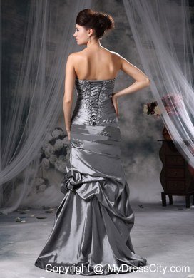 Latest Gray Column Beading Sweetheart Floor-length Taffeta Celebrity Dress