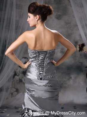 Latest Gray Column Beading Sweetheart Floor-length Taffeta Celebrity Dress