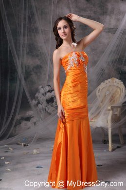 Appliques and Ruche Orange Column Sweetheart Celebrity Dress Taffeta