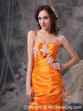 Appliques and Ruche Orange Column Sweetheart Celebrity Dress Taffeta