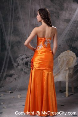 Appliques and Ruche Orange Column Sweetheart Celebrity Dress Taffeta