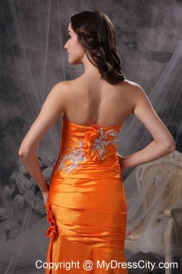 Appliques and Ruche Orange Column Sweetheart Celebrity Dress Taffeta