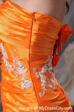 Appliques and Ruche Orange Column Sweetheart Celebrity Dress Taffeta