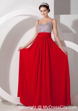 Beading Straps Red Empire Long Celebrity Dress Chiffon Ruche Waistband