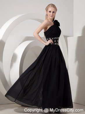 Column One Shoulder Black Celebrity Dress Chiffon Beading Ankle-length