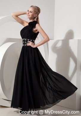 Column One Shoulder Black Celebrity Dress Chiffon Beading Ankle-length