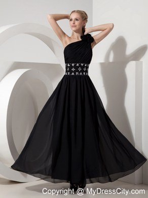 Column One Shoulder Black Celebrity Dress Chiffon Beading Ankle-length