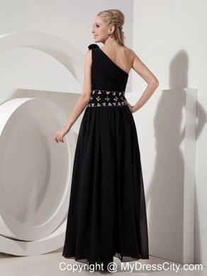 Column One Shoulder Black Celebrity Dress Chiffon Beading Ankle-length