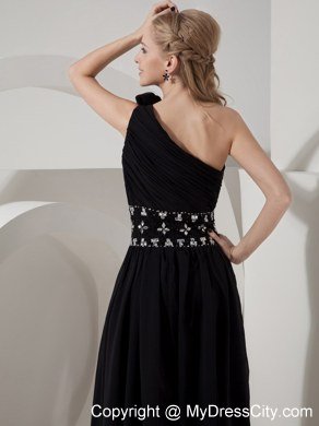 Column One Shoulder Black Celebrity Dress Chiffon Beading Ankle-length