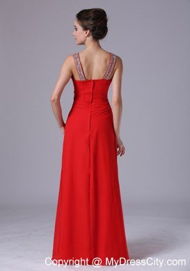 Beading Straps V-neck Empire Chiffon Red Celebrity Dress Floor-length