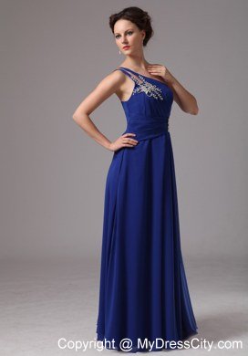 Royal Blue A-line One Shoulder Chiffon Appliques Celebrity Dress