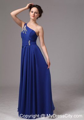 Royal Blue A-line One Shoulder Chiffon Appliques Celebrity Dress