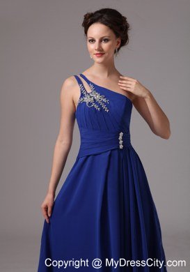 Royal Blue A-line One Shoulder Chiffon Appliques Celebrity Dress