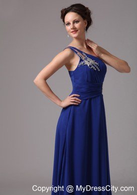 Royal Blue A-line One Shoulder Chiffon Appliques Celebrity Dress