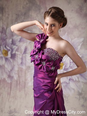 Hand Flowers Eggplant Purple Column One Shoulder Celebrity Dress Beading