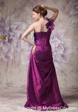 Hand Flowers Eggplant Purple Column One Shoulder Celebrity Dress Beading