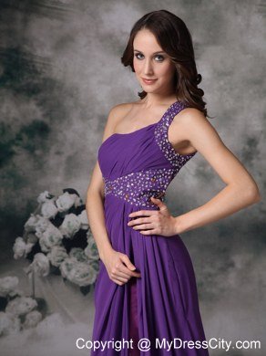 High-slit Purple Empire One Shoulder Celebrity Dress Chiffon Beading