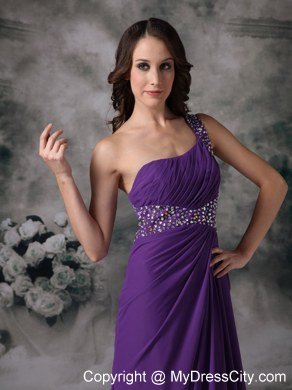 High-slit Purple Empire One Shoulder Celebrity Dress Chiffon Beading