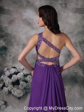 High-slit Purple Empire One Shoulder Celebrity Dress Chiffon Beading