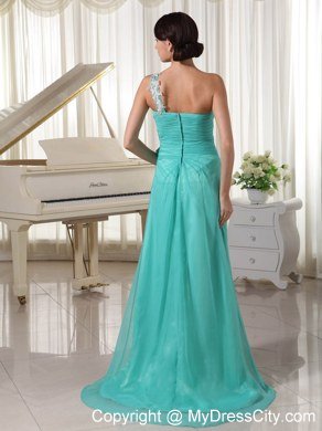 Turquoise Appliques One High Slit Chiffon and Celebrity Dress Brush Train