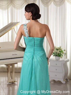 Turquoise Appliques One High Slit Chiffon and Celebrity Dress Brush Train