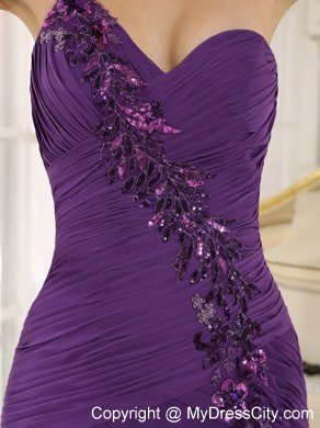 Sequins Sweetheart One Shoulder High Slit Purple Celebrity Dress High Slit