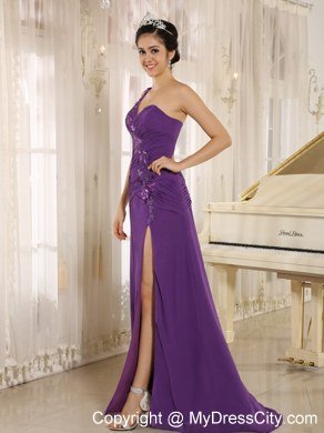 Sequins Sweetheart One Shoulder High Slit Purple Celebrity Dress High Slit