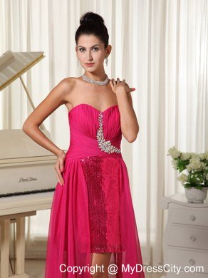 Ruching Sweetheart High-low Celebrity Dress Coral Red With Sequin