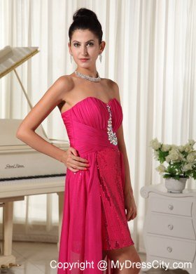 Ruching Sweetheart High-low Celebrity Dress Coral Red With Sequin