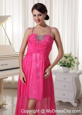 Beading Spaghetti Straps Hot Pink High-low Celebrity Dresses Chiffon