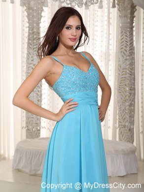 Asymmetrical Baby Blue Empire Straps Chiffon Celebrity Dress Ruche