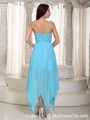 Asymmetrical Baby Blue Empire Straps Chiffon Celebrity Dress Ruche