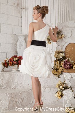 Black Sash One Shoulder Chiffon Celebrity Dress Brush Train Beading