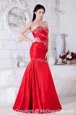 Mermaid Appliques Sweetheart Red Celebrity Dress Taffeta Floor-length