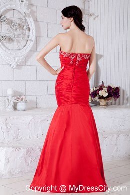 Mermaid Appliques Sweetheart Red Celebrity Dress Taffeta Floor-length