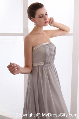 Grey A-line Beading Celebrity Dress with Court Train Chiffon Ruching